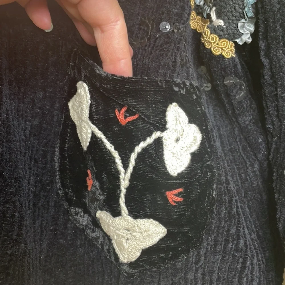 Vintage Sandy Starkman || Chenille Button Front/Ribbon Art Sweater/Jacket - Picture 7 of 17